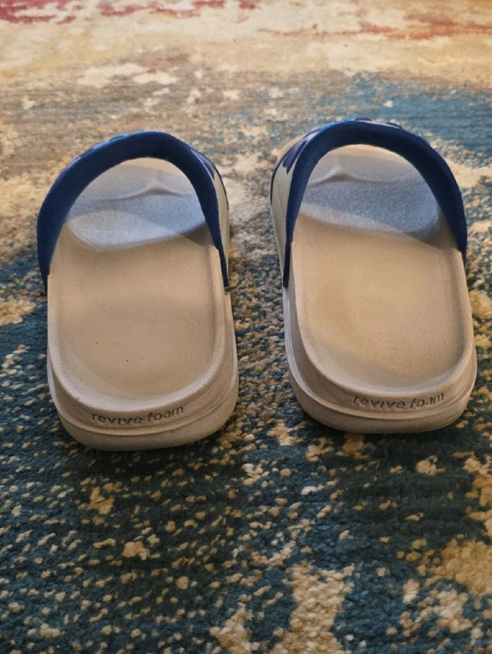 Nike Grey and Blue Slide Sandals with Bold Logo